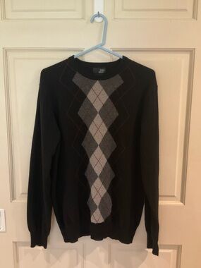 Spring+Mercer 100% cashmere Men's Black Argyle Crewneck Sweater